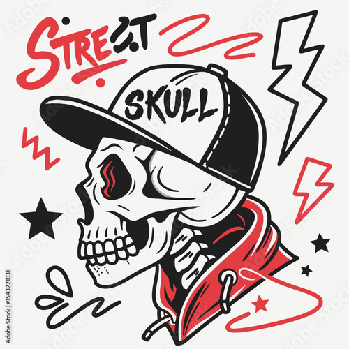 Streetwear skull design hip hop cap graphic illustration