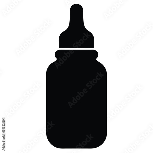 Simple black silhouette illustration of a baby bottle with a nipple on a white background