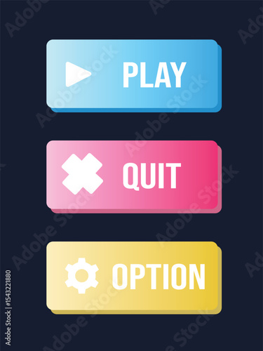 Colorful Play, Quit, and Option Buttons for Game UI Design