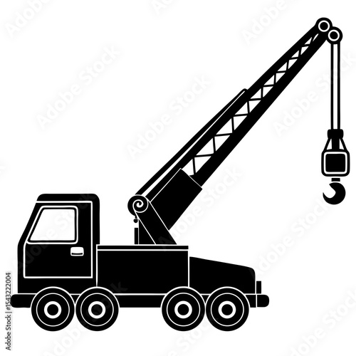 Mobile crane with telescopic arm vector silhouette