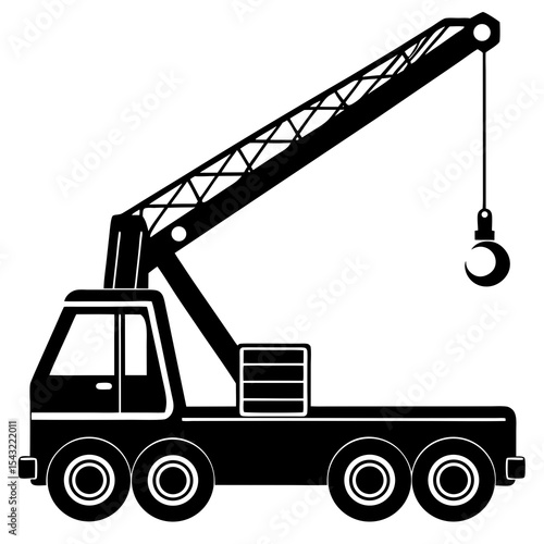 Mobile crane with telescopic arm vector silhouette