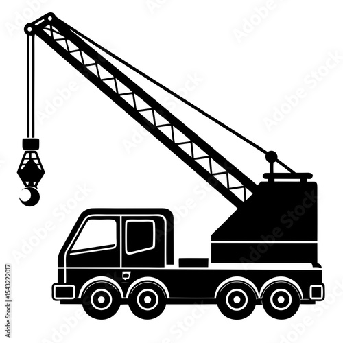 Mobile crane with telescopic arm vector silhouette