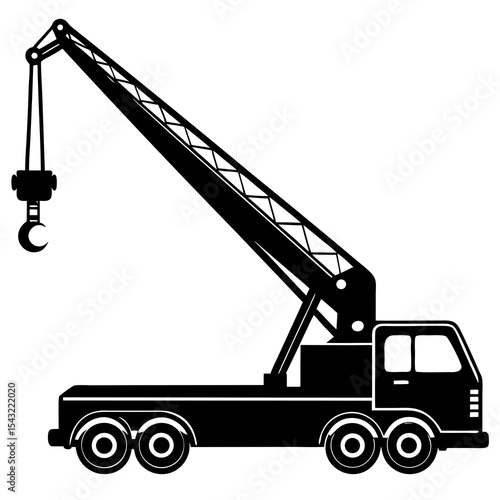 Mobile crane with telescopic arm vector silhouette