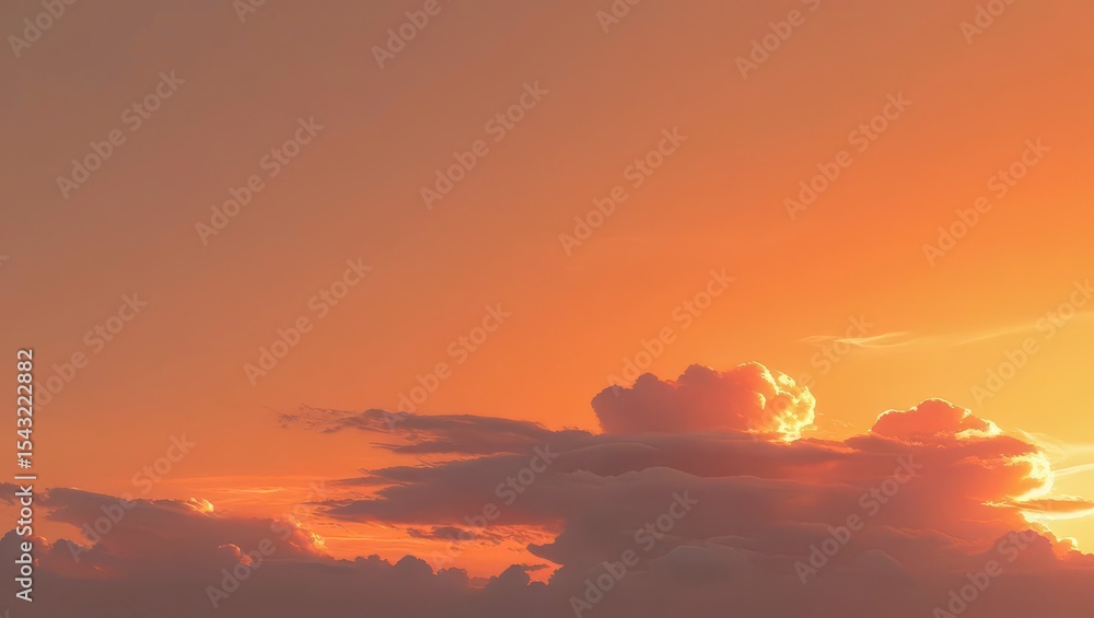 Obraz premium Warm golden light illuminates the vast sky, painting the beautiful clouds in hues of orange and red at dusk