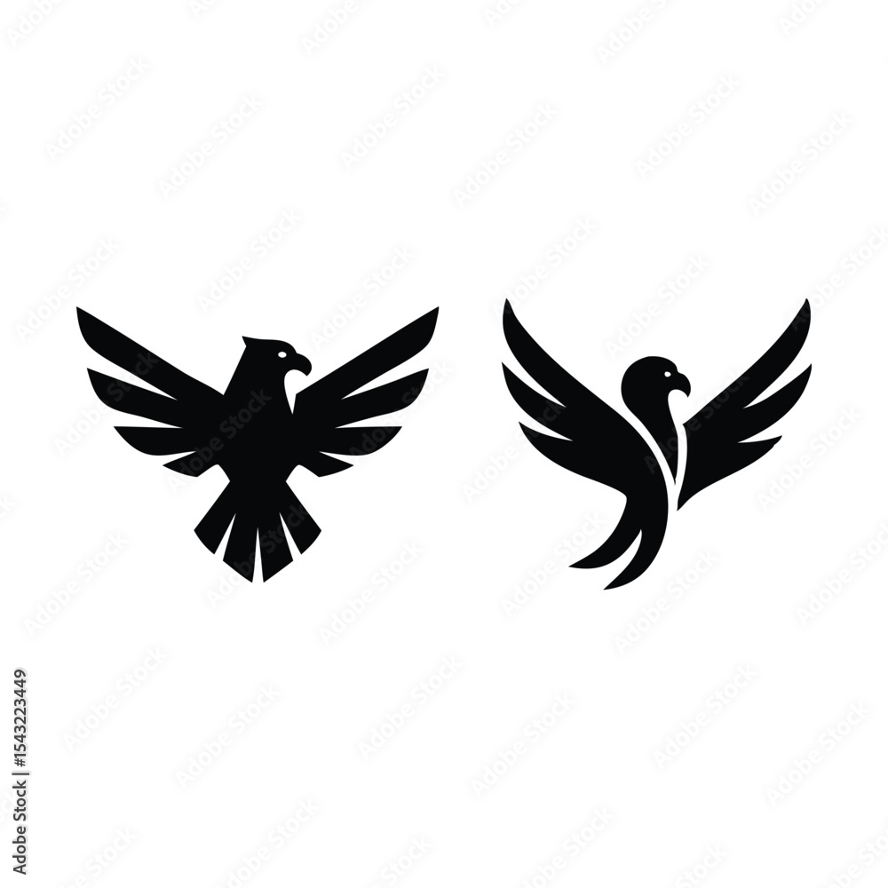Fototapeta premium Flying Eagle Logo Silhouette Design, Vector illustration of two flying eagles in logo style silhouette with wings extended and sharp features