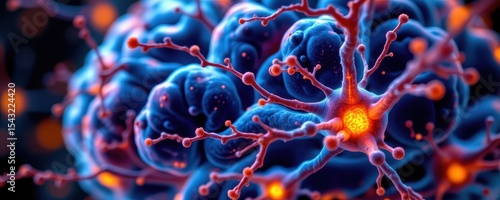 Wallpaper Mural close up of brain neurons firing in sync with gotu kola compounds, vibrant glowing synaptic connections. Torontodigital.ca