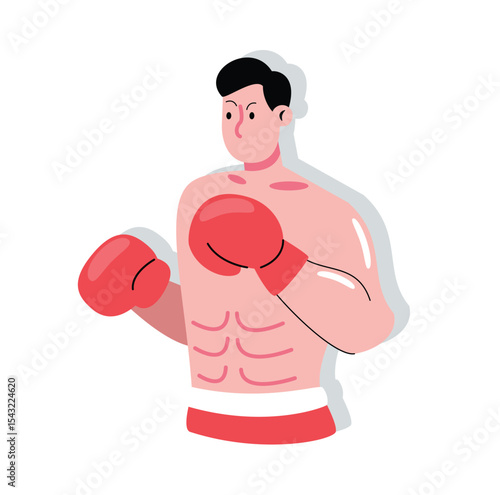 Cartoon Boxer with Gloves Ready to Fight