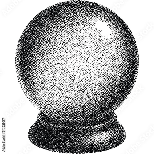 Halftone Crystal Ball on Stand: A classic crystal ball rests on a simple stand, ready to reveal the mysteries of the future. The grayscale image gives it an antique and mysterious feel.