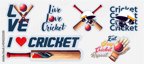 Cricket Sticker Passionate Sport Graphicsbold graphics of bats, balls, and helmets
