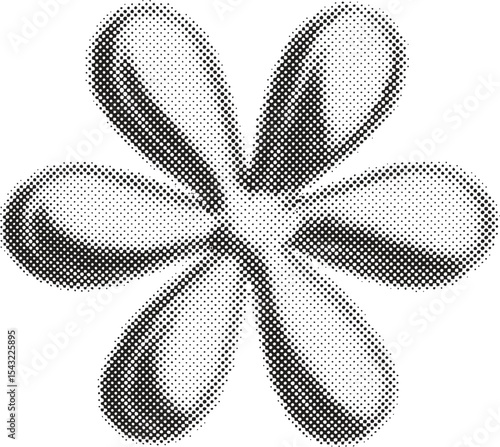 Halftone Floral Dot Detail: A captivating black and white, dot detail floral illustration showcases a stylized flower, the artful use of dots creating depth and a unique texture.