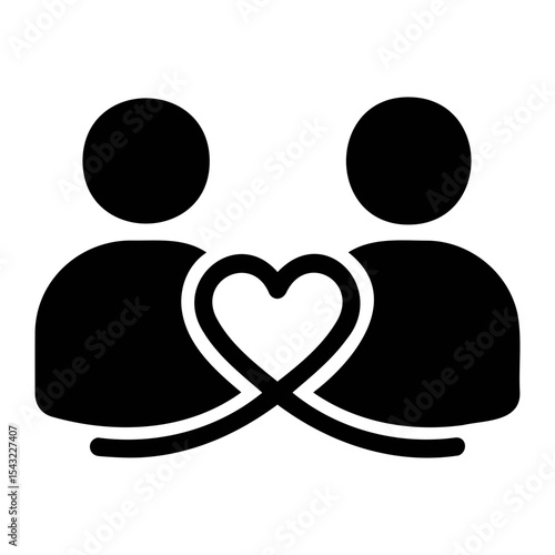 Two abstract figures in black silhouette facing each other with a heart connecting them in the middle on transparent background