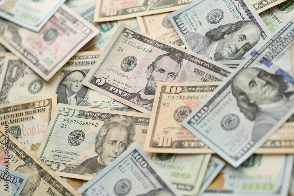 Stack of dollar bills. Hundred, fifty, twenty, ten, five dollars banknote close up Stack of dollar bills. Hundred, fifty, twenty, ten, five dollars banknote close up