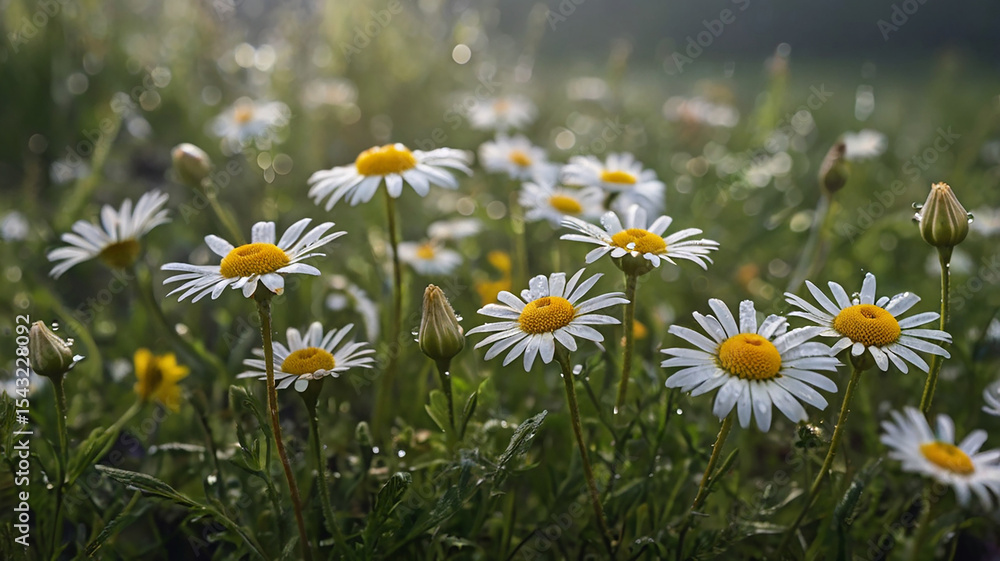 Fototapeta premium Field of Daisies in Morning Light A Stunning Display of Nature's Beauty
