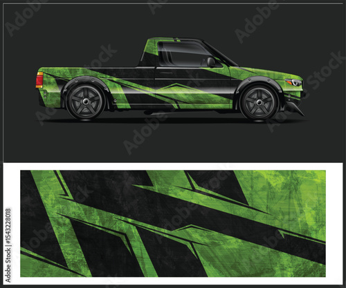 Custom Car Wrap Design with Geometric Pattern in Yellow Gray and Black