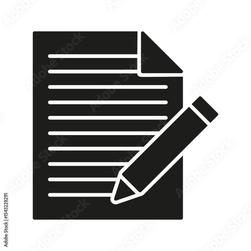 Document With Pencil Solid Icon. Writing, Editing, And Note-Taking Silhouette Symbol. Content Creation And Documentation. Isolated Vector Illustration