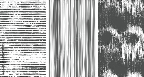 Three Vertical Gray Scale Stripe Patterns Textured Backgrounds Abstract Design Elements Grunge Style Monochrome Vector Seamless Repeating Textures