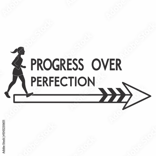 Progress over perfection woman running forward arrow