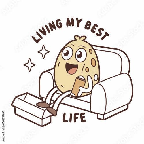 Happy potato living my best life couch cartoon