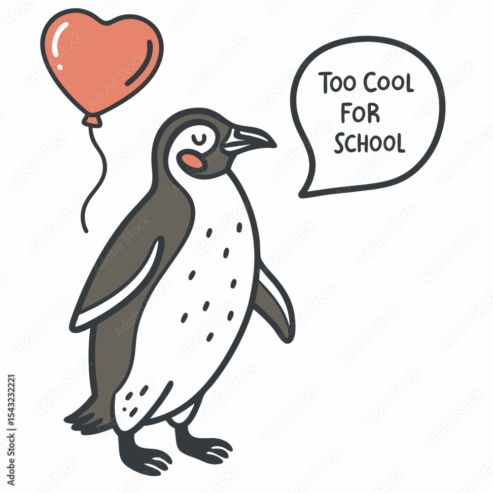Naklejka premium Cool penguin with heart balloon back to school