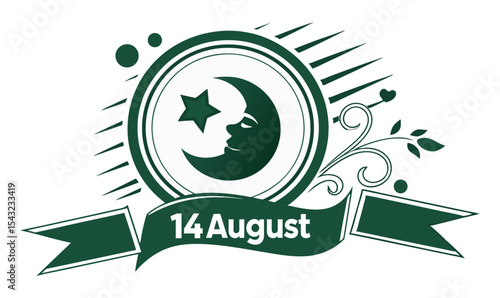 "14 August Pakistan Independence Day Badge – Crescent Moon & Star Emblem Design"
