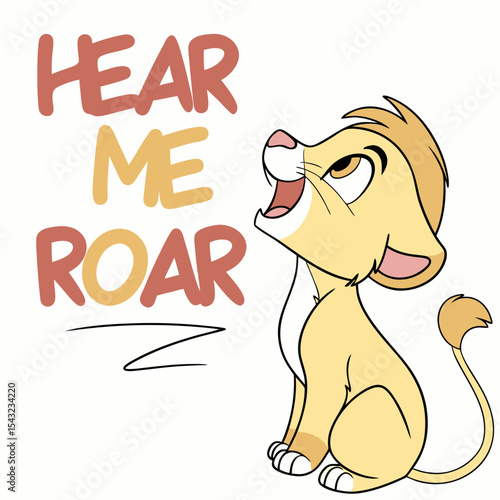 Fotografie Adorable lion cub roaring hear me roar cartoon illustration