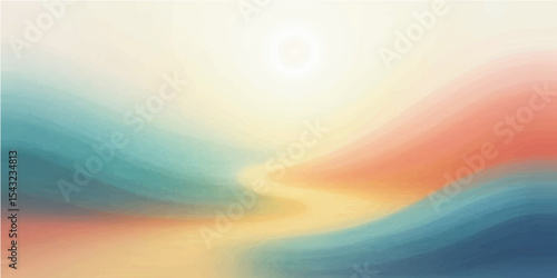 Abstract colorful background with glowing sun rays in a bright blue sky, evoking a summery feel