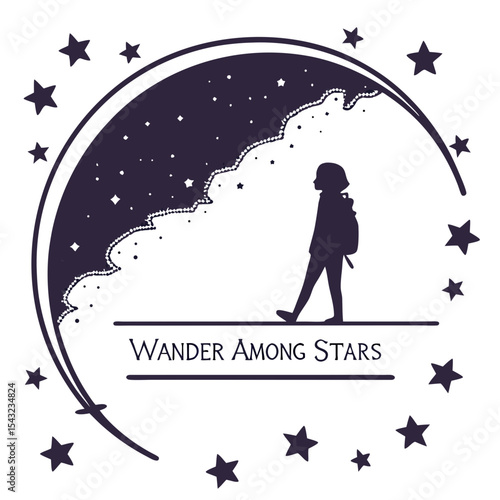 Girl walking among stars night sky wanderlust