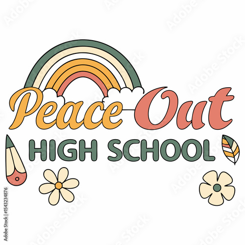 Peace out high school retro rainbow graduation design