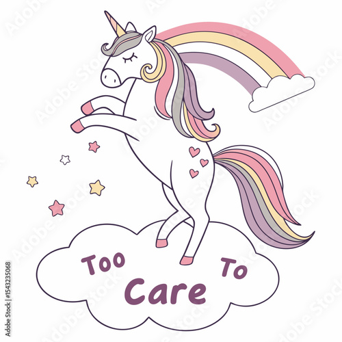 Cute unicorn rainbow cloud too careful design