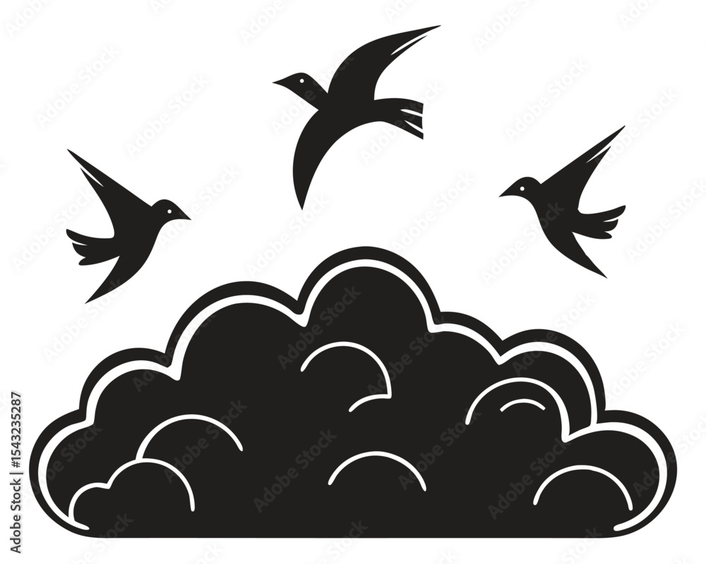 Naklejka premium Flying birds in clouds vector illustration logo design, a symbolic nature element
