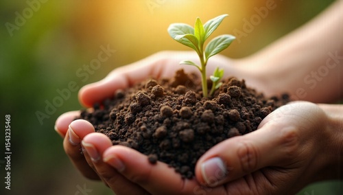 Wallpaper Mural Hands holding a young plant seedling in soil for growth and environment concept Torontodigital.ca