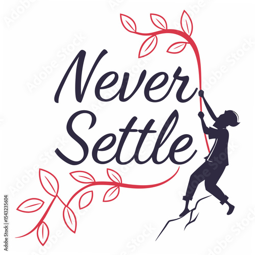 Never settle motivational design element, transparent background