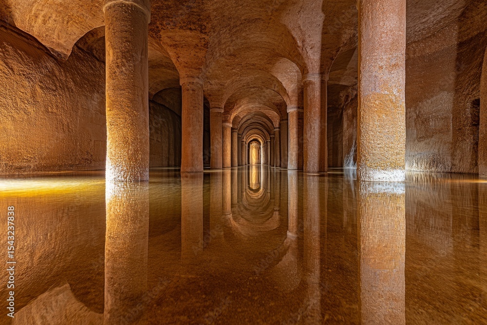 Photograph of the underground world inside Cueva de Sal (Salt Cave) in Poza de la Sal, Spain, made entirely out of salt and surrounded by tall columns made from sandstone. Photograph of the underground world inside Cueva de Sal (Salt Cave) in Poza de la Sal, Spain, made entirely out of salt and surrounded by tall columns made from sandstone.