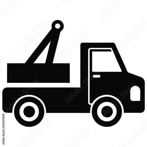 Simple black and white tow truck icon illustrating roadside assistance and transportation services