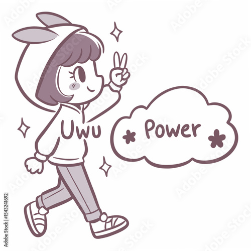 Kawaii girl power peace sign hoodie transparent png