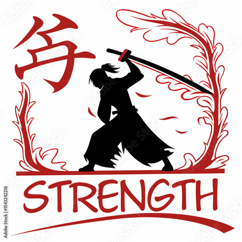 Samurai strength, japanese kanji, isolated cutout, professional design