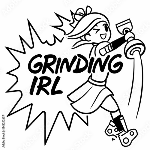 Grinding irl anime girl power png transparent background