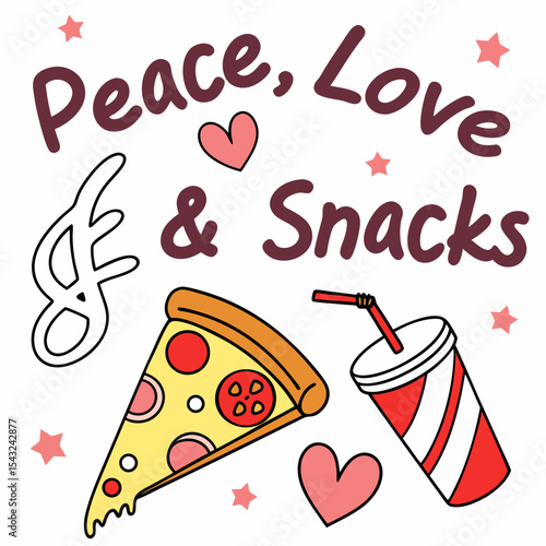 Peace love snacks pizza soda graphic design element