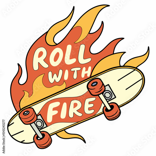 Fiery skateboard design roll with fire graphic