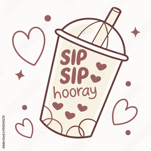 Sip sip hooray cute boba tea drink illustration