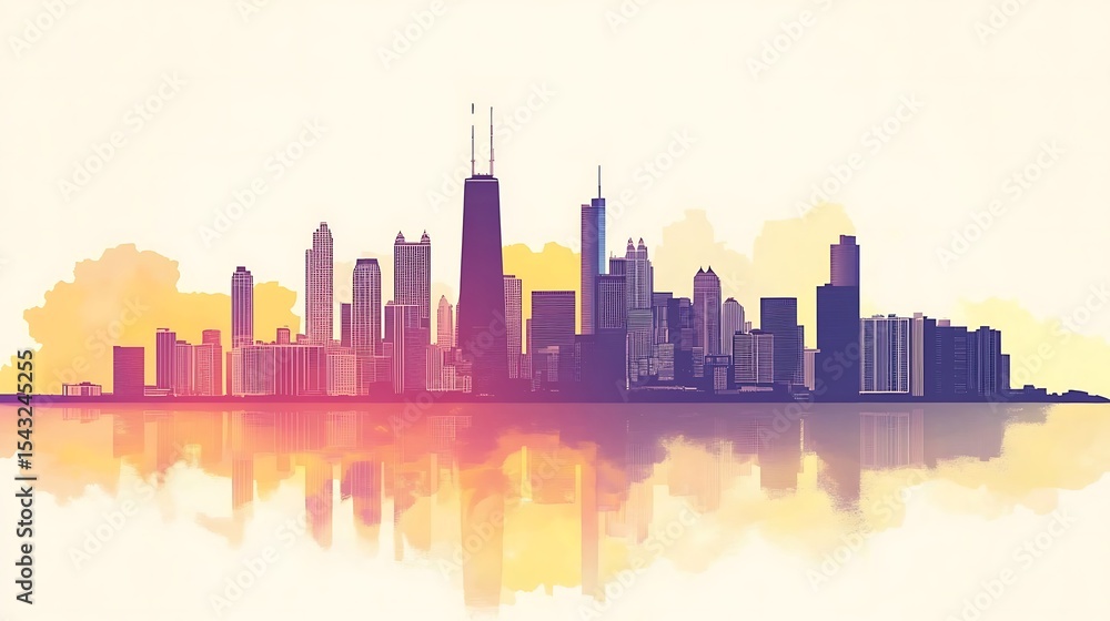 Fototapeta premium A cityscape silhouette with soft, blended colors.