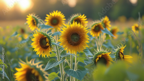 Golden Hour Sunflowers A Stunning Field of Blooming Sunflowers at Sunset