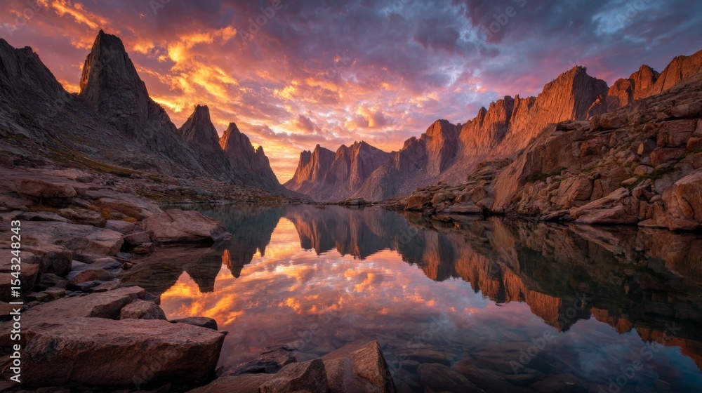 Obraz premium Vibrant Sunset Reflecting on a Mountain Lake