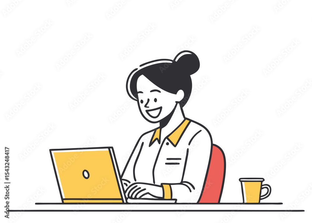 Vector illustration of a woman sitting comfortably with a laptop in a cozy home setting, representing remote work and digital productivity.
Vector illustration of a woman sitting comfortably with a laptop in a cozy home setting, representing remote work and digital productivity.