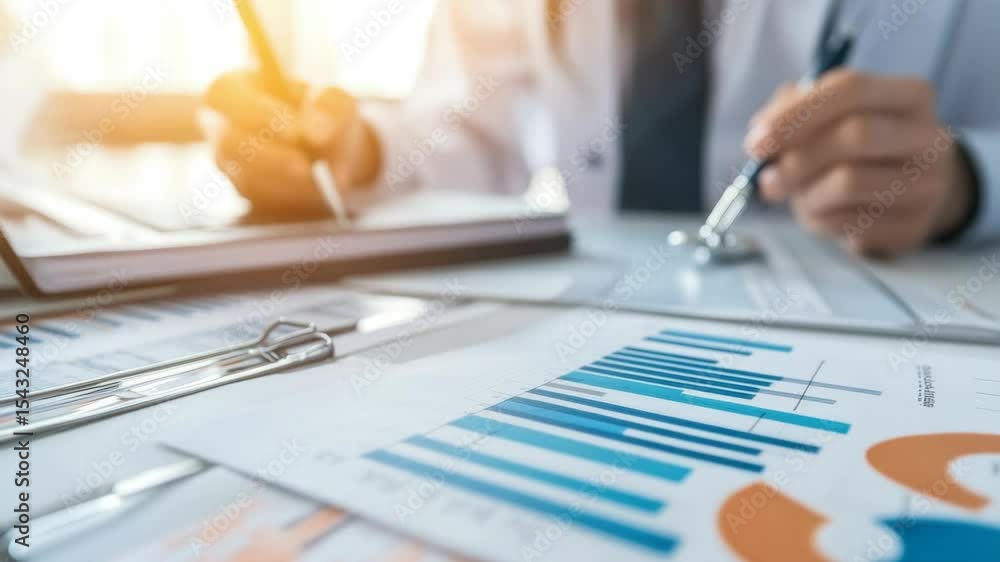 A businessman working on financial analysis using charts and graphs in a professional office setting. A businessman working on financial analysis using charts and graphs in a professional office setting.