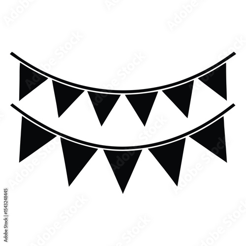 Black and white vector illustration of festive triangle bunting for party decorations