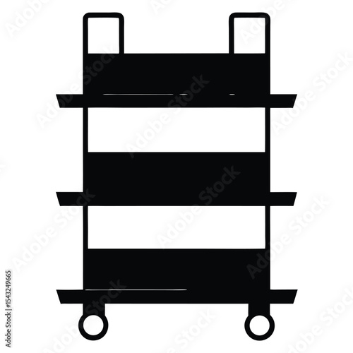Minimalist black and white illustration of a wheeled shopping cart silhouette