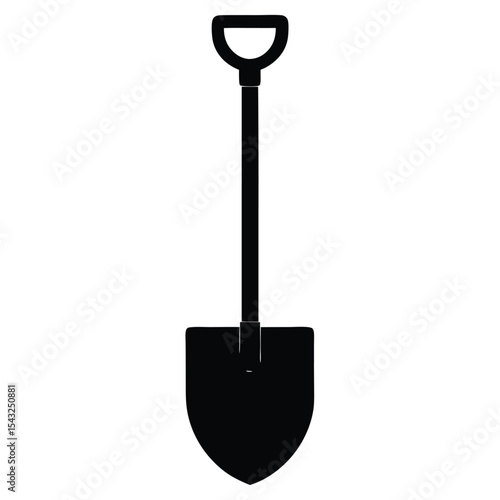 Simple black silhouette of a shovel gardening tool isolated on white background