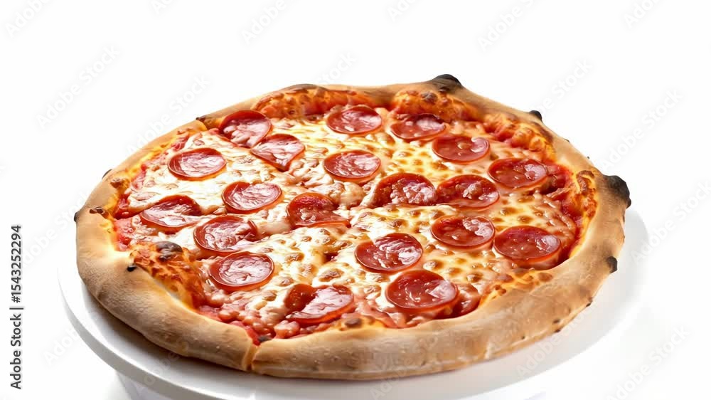 Pepperoni pizza with melted cheese on a white background showcasing a freshly baked look Pepperoni pizza with melted cheese on a white background showcasing a freshly baked look