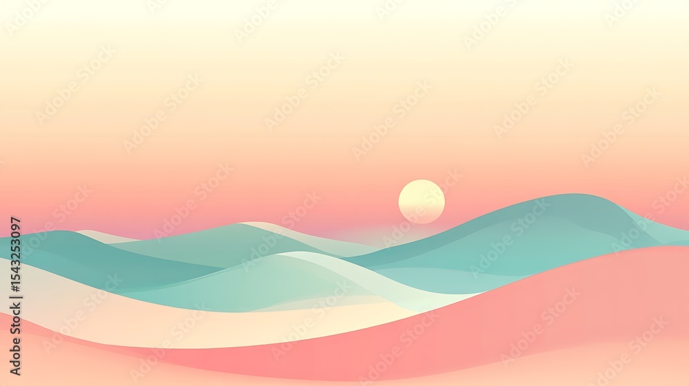 Pastel-toned landscape of rolling hills at sunset. Pastel-toned landscape of rolling hills at sunset.